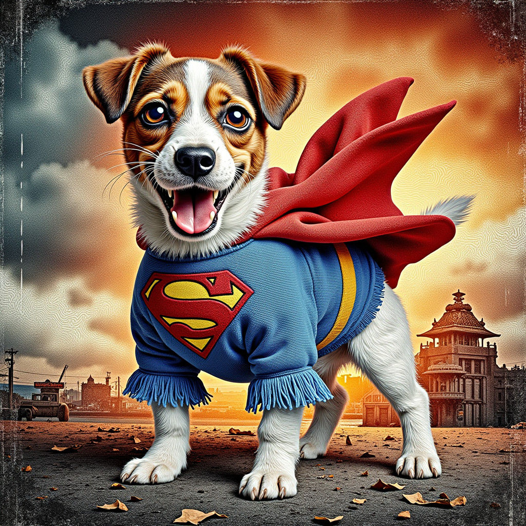 Jack Russel as Superman: Hand-Embroidered Hyperrealism
