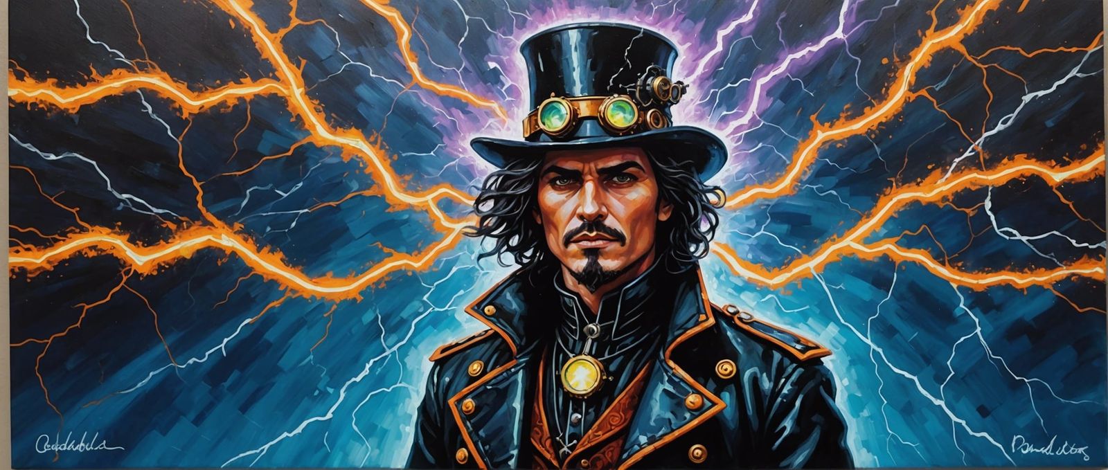 Steampunk Goth with Electric Lightning Powers, Impasto Paint...