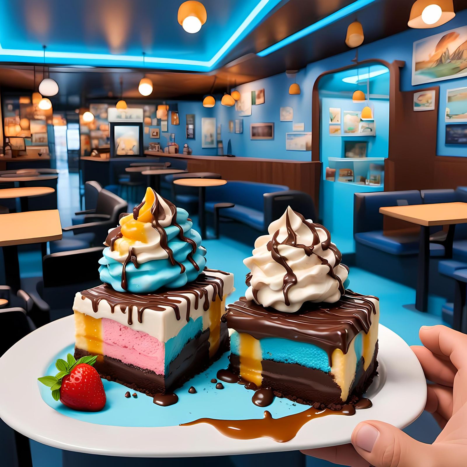 Hyperrealistic Friends Enjoying Chocolate Ice Cream