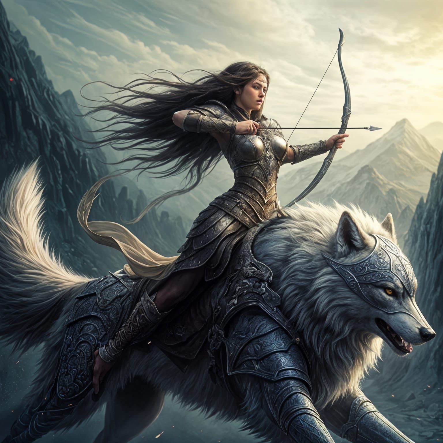 Dramatic Wolf Archer in Silver Armor