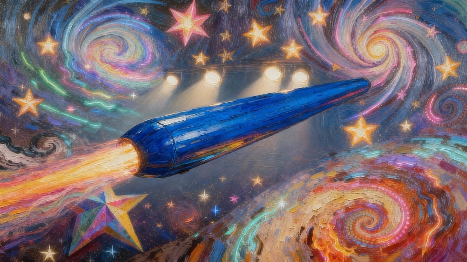 Deep Blue Cylinder in Surreal Neon Cosmos