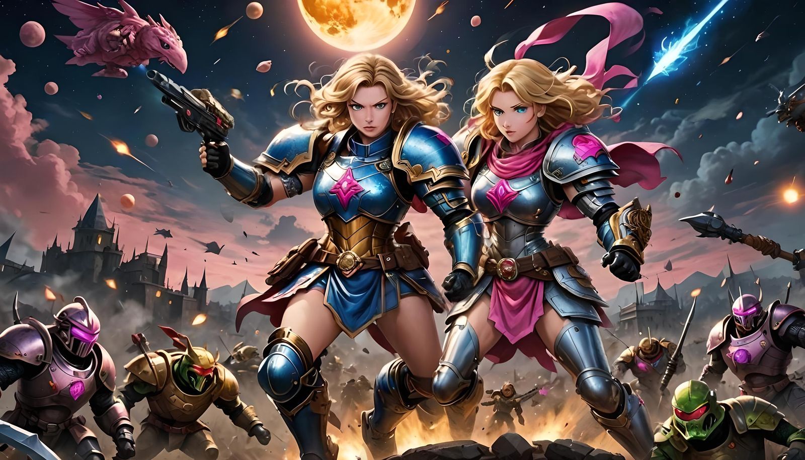 Girl in Armor Punches Bowser in Cosmic Anime Art