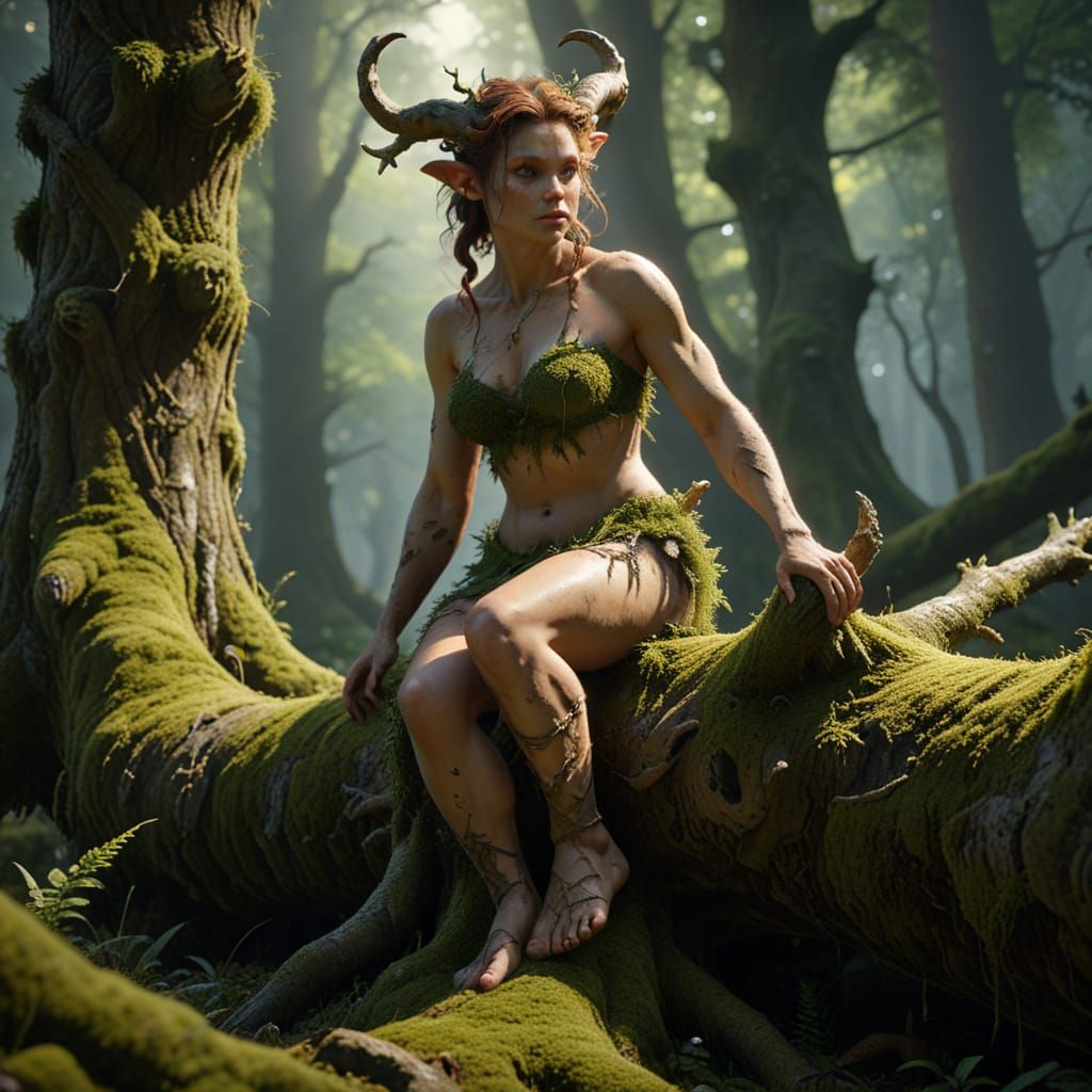 Majestic Female Satyr in Photorealistic Woodscape
