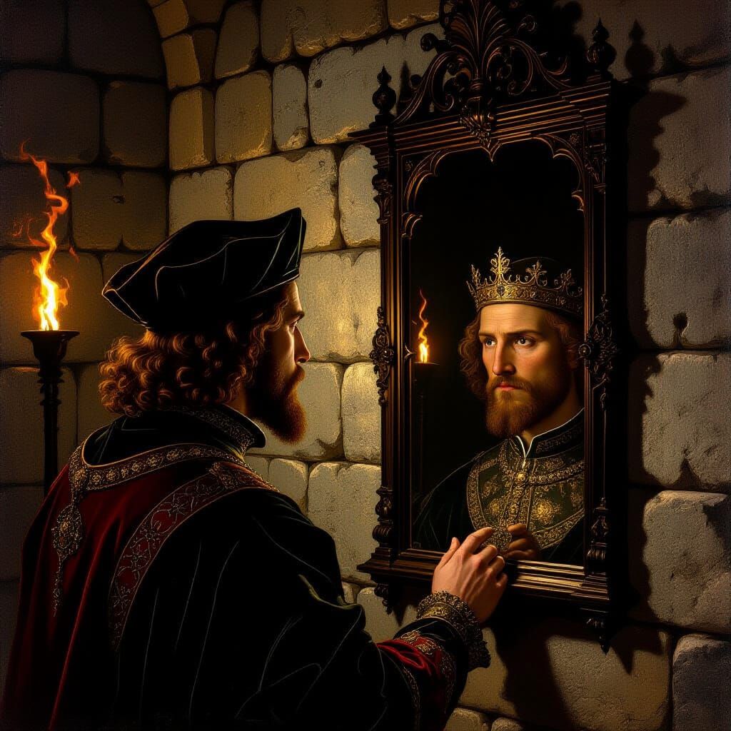 Medieval Prince Contemplates Life in Flemish Renaissance Sty...