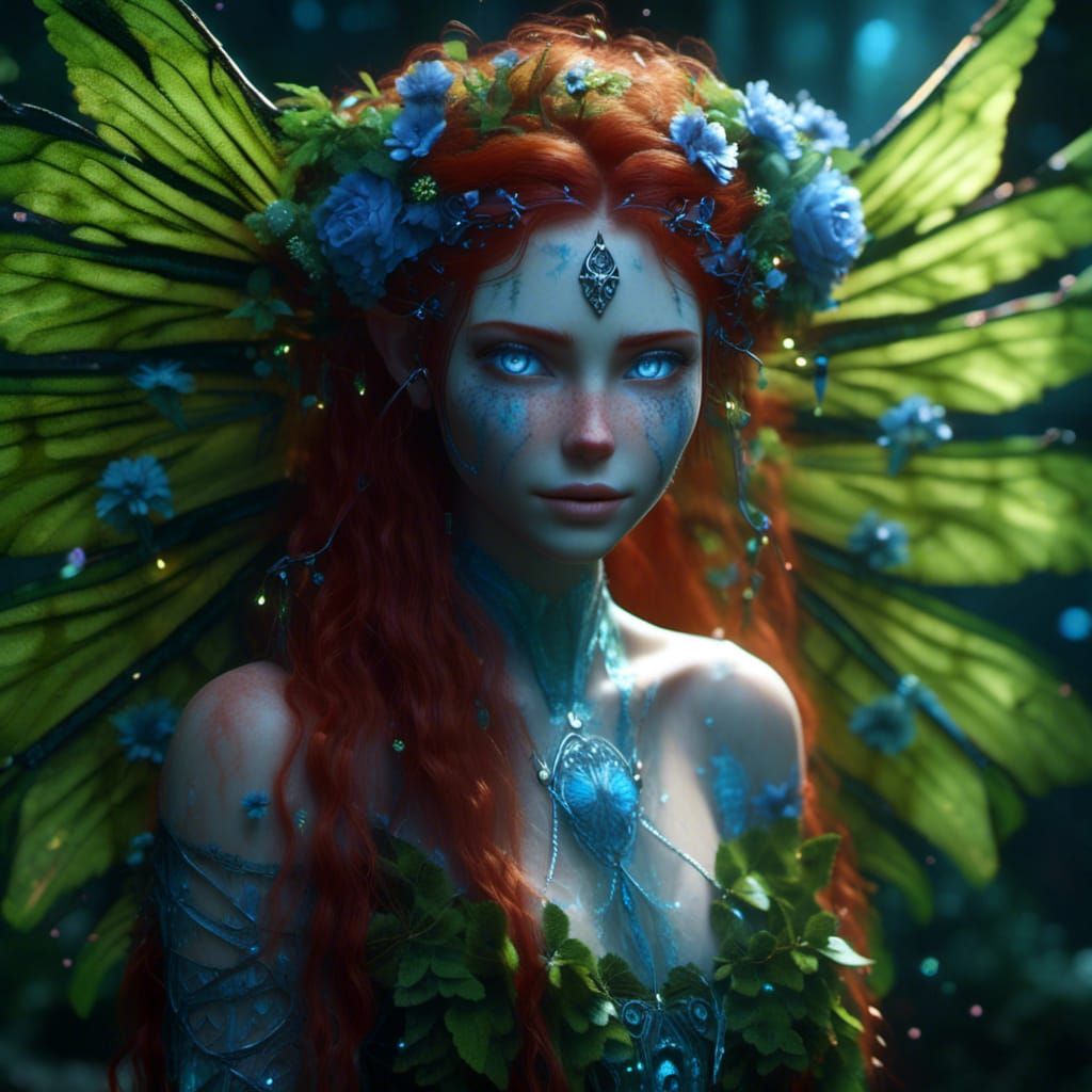 Bioluminescent Elf Woman with Floral Wings