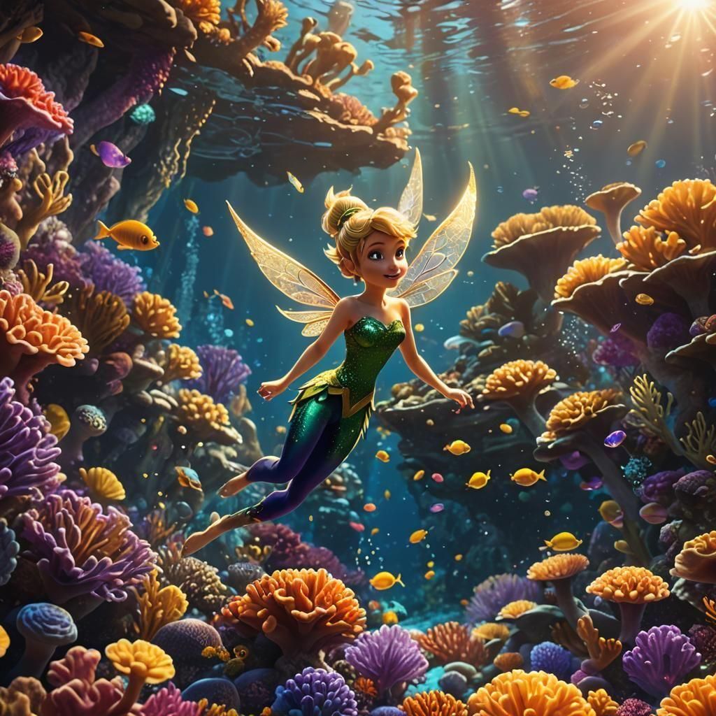 Tinkerbell Snorkeling in a Fantastical Coral Reef