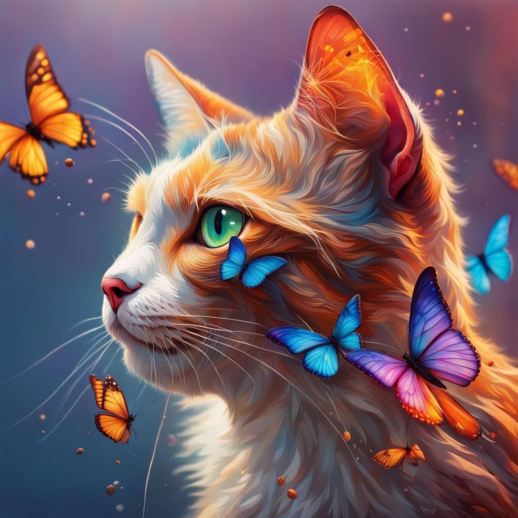 Hyperrealistic Butterfly Cat in Splash Art Style