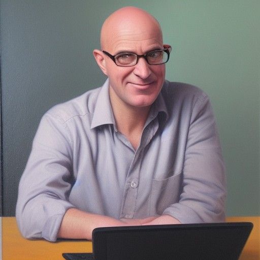 Bald Man with Laptop in Oil Painting Style