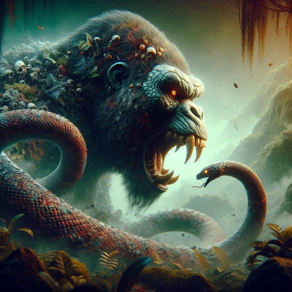 Hybrid Gorilla Snake in a Detailed Matte Painting
