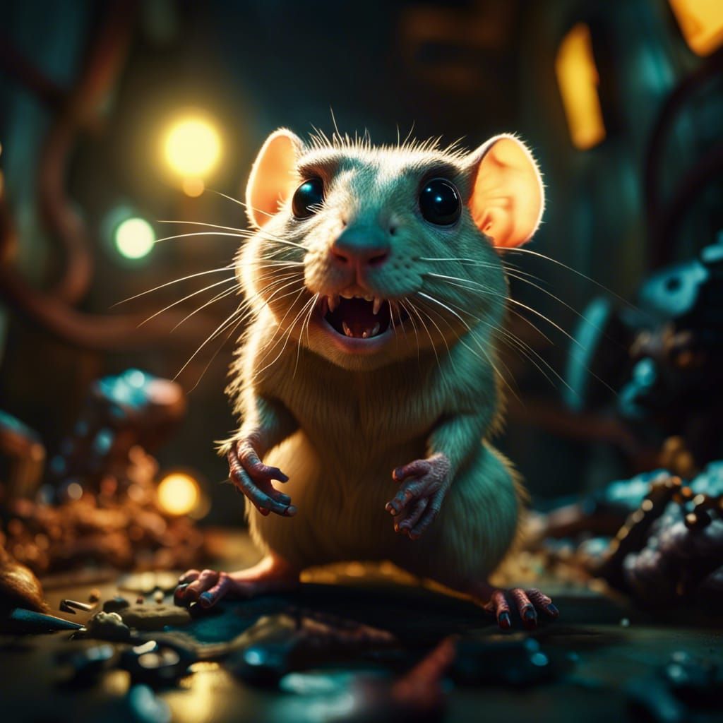 Horrifying Mutant Gerbil Portrait in Sewer