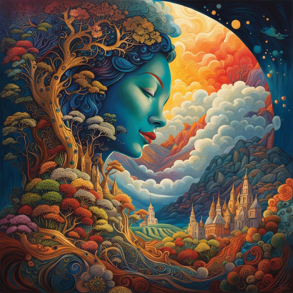 Surreal Landscape with Couple in Astral Cosmic Style