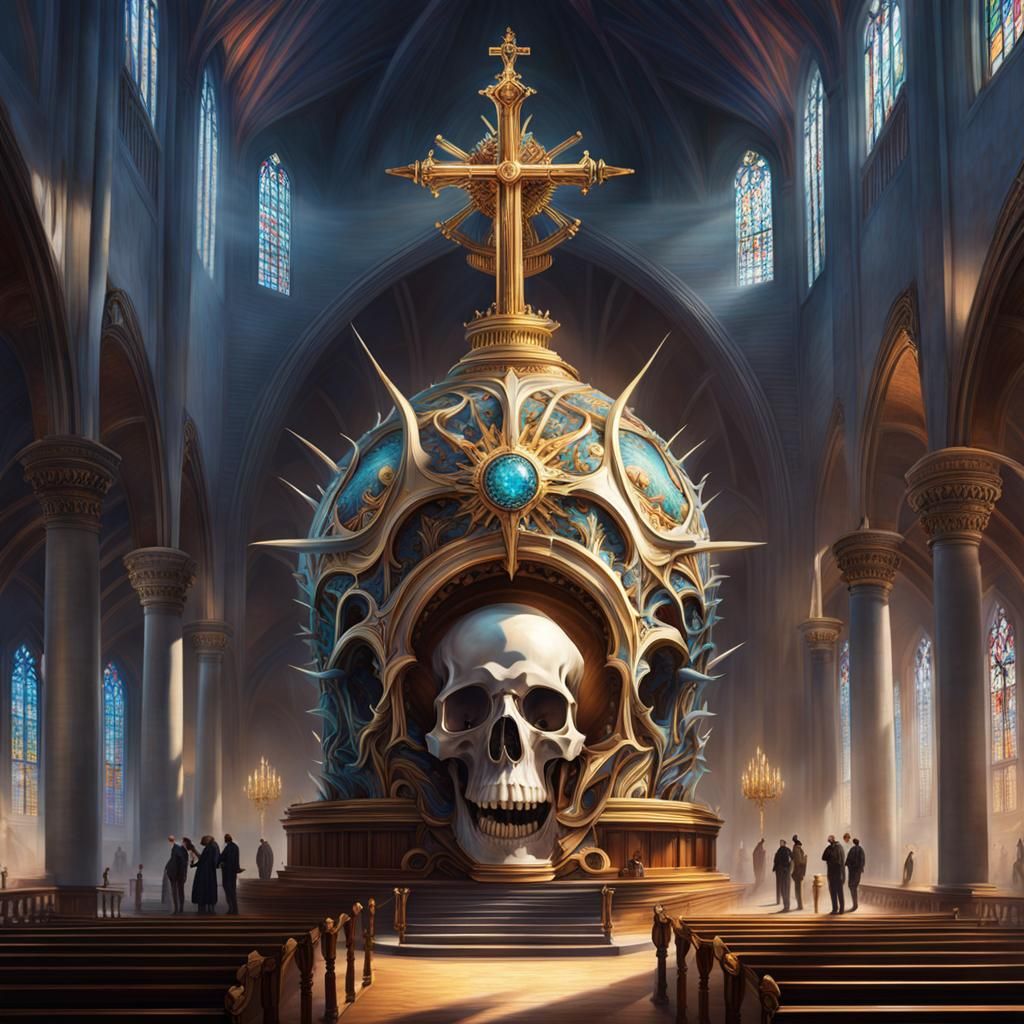 Worshippers Praying to a Towering Skull: Splash Art