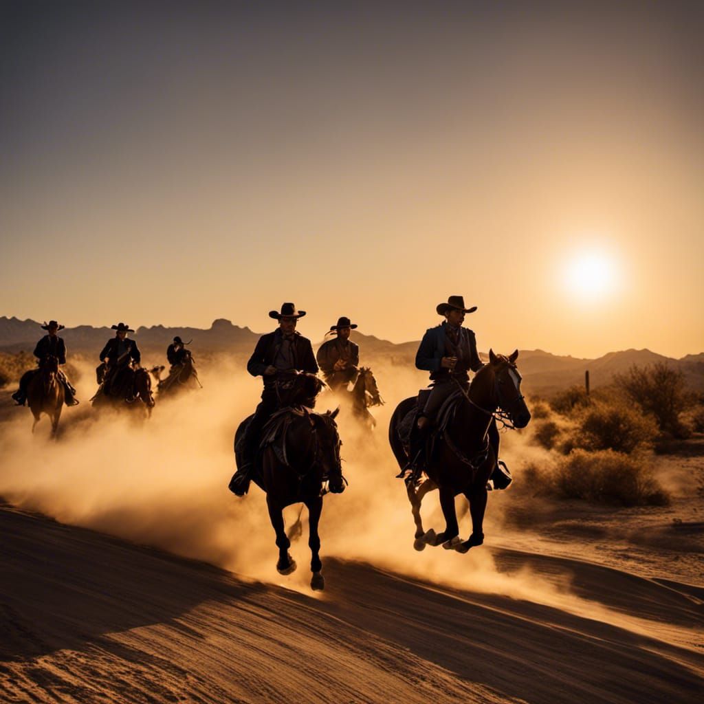 Pony Express Riders Galloping Through Arizona Desert