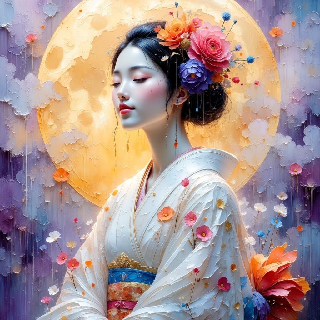 Ethereal Japanese Goddess in Impressionist Impasto Style