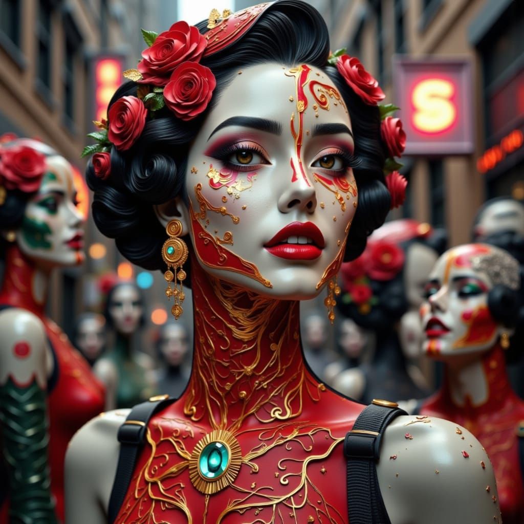 Cyberpunk Paper Cutouts in Dark Noir Style