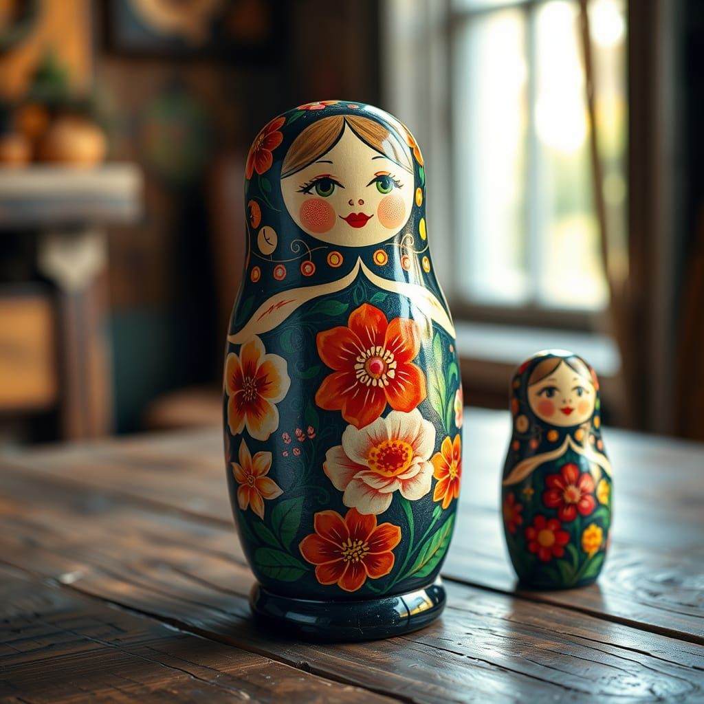 Intricately Painted Russian Matryoshka Doll in Whimsical Fol...