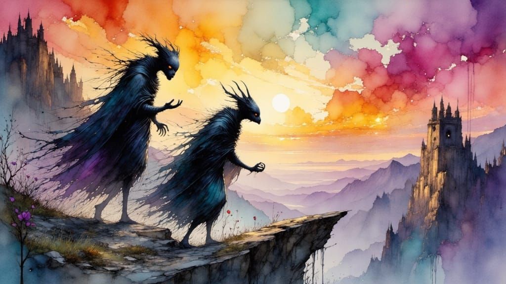 Ur-viles Leap: High Fantasy Ink Illustration