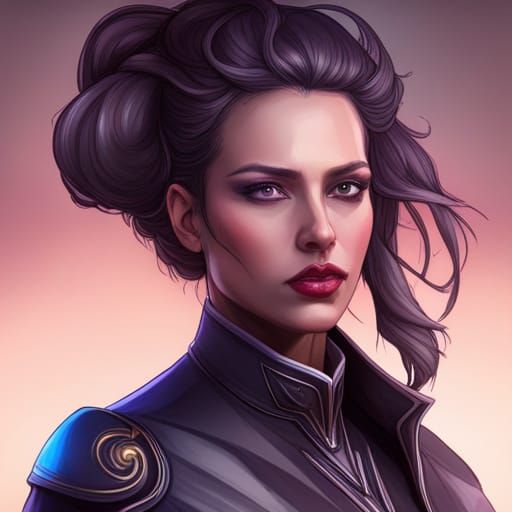 Intricate Portrait of Female Villain in Art Nouveau Style