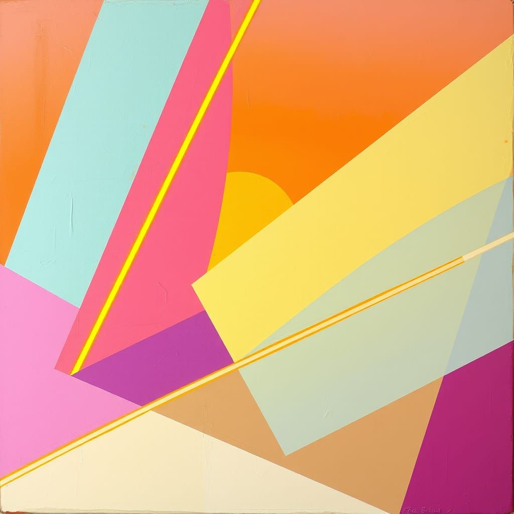 Modern Geometric Art in Vibrant Pastel Hues with Neon Accent...