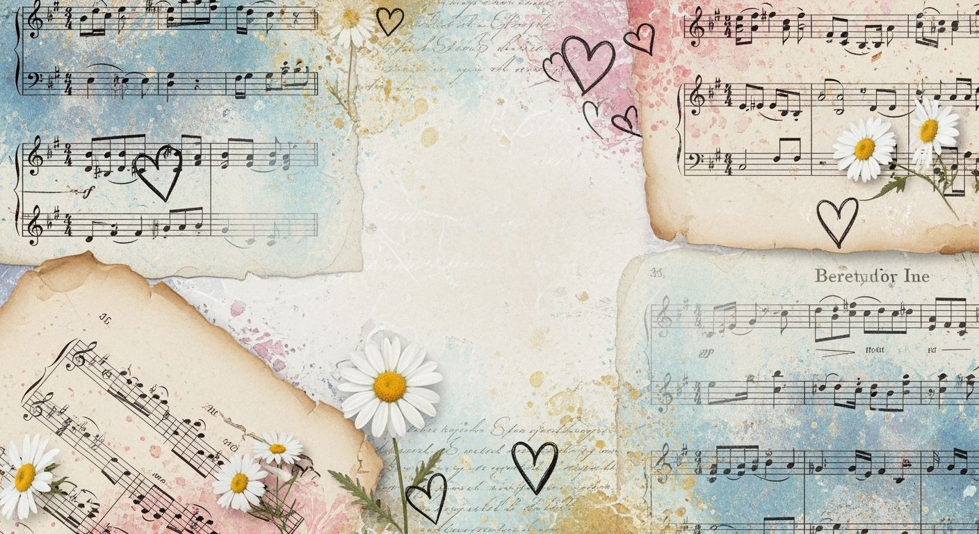 Dreamy Romantic Background of Faded Music Sheets