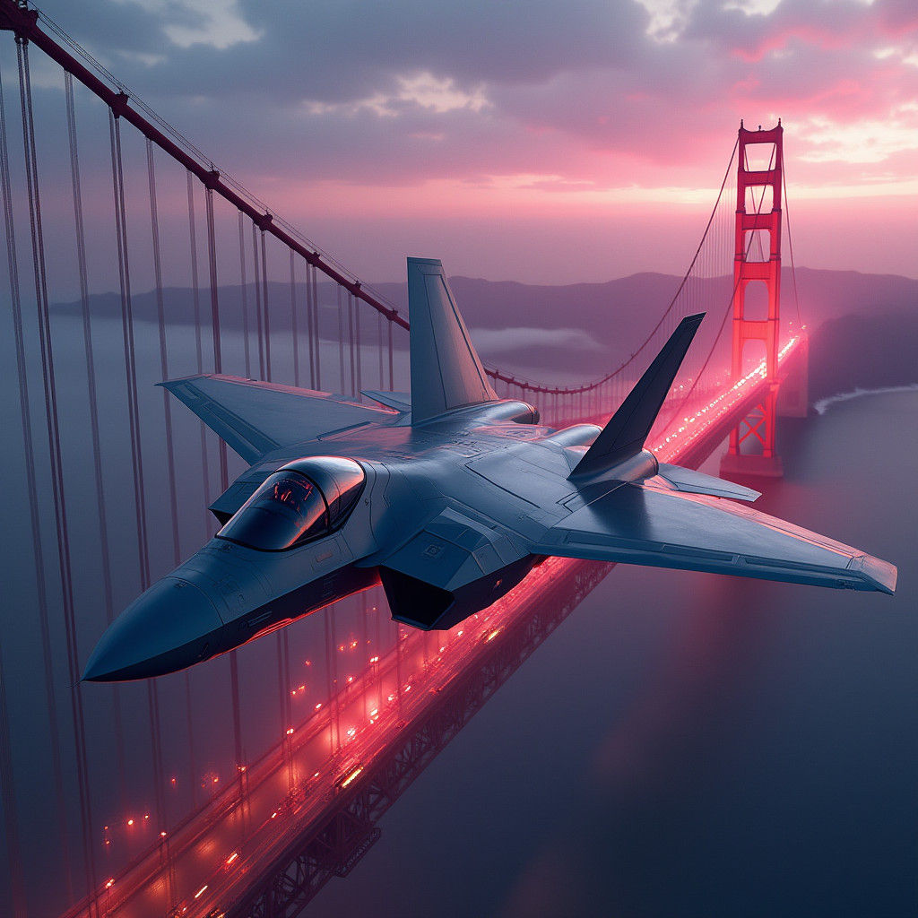 F-22 Fighter Jet Soaring Under Golden Gate Bridge