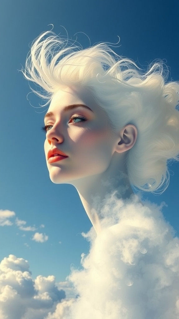 Ethereal Clouds Form a Woman's Face in Surreal Style