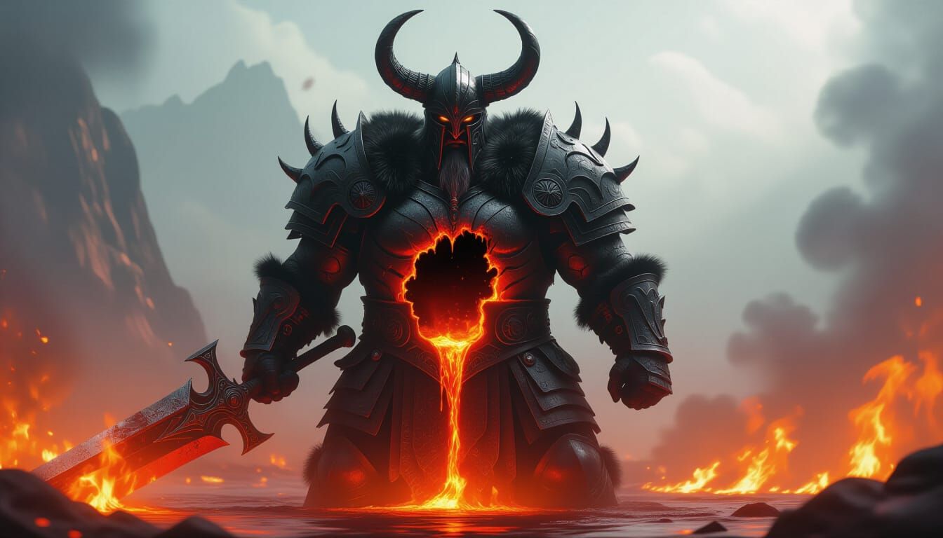 Towering Fire God Boss with Lava Heart