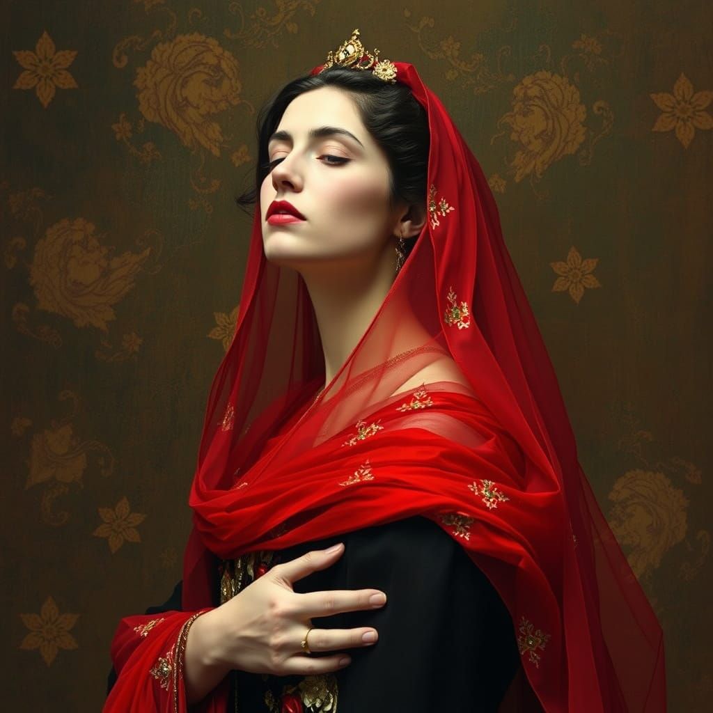 Elegant Woman in Luxurious Red Attire