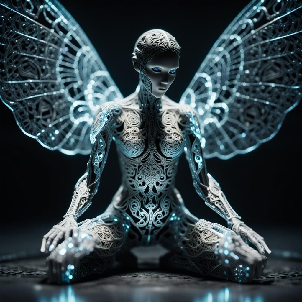 Ghostly Filigree Figure Shackled in Dark Medieval Town