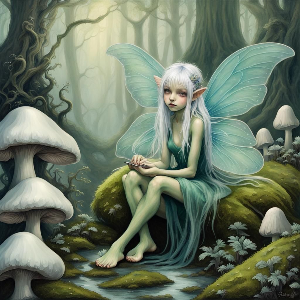 Silver Haired Fairy with Opalescent Wings in Fantasy Art