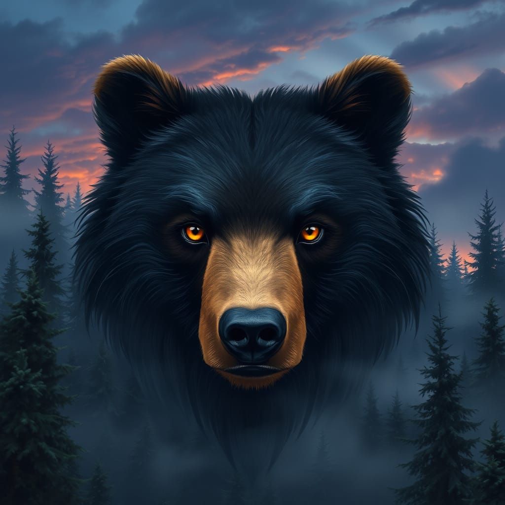 An image of a surreal art piece featuring a b head with a my...