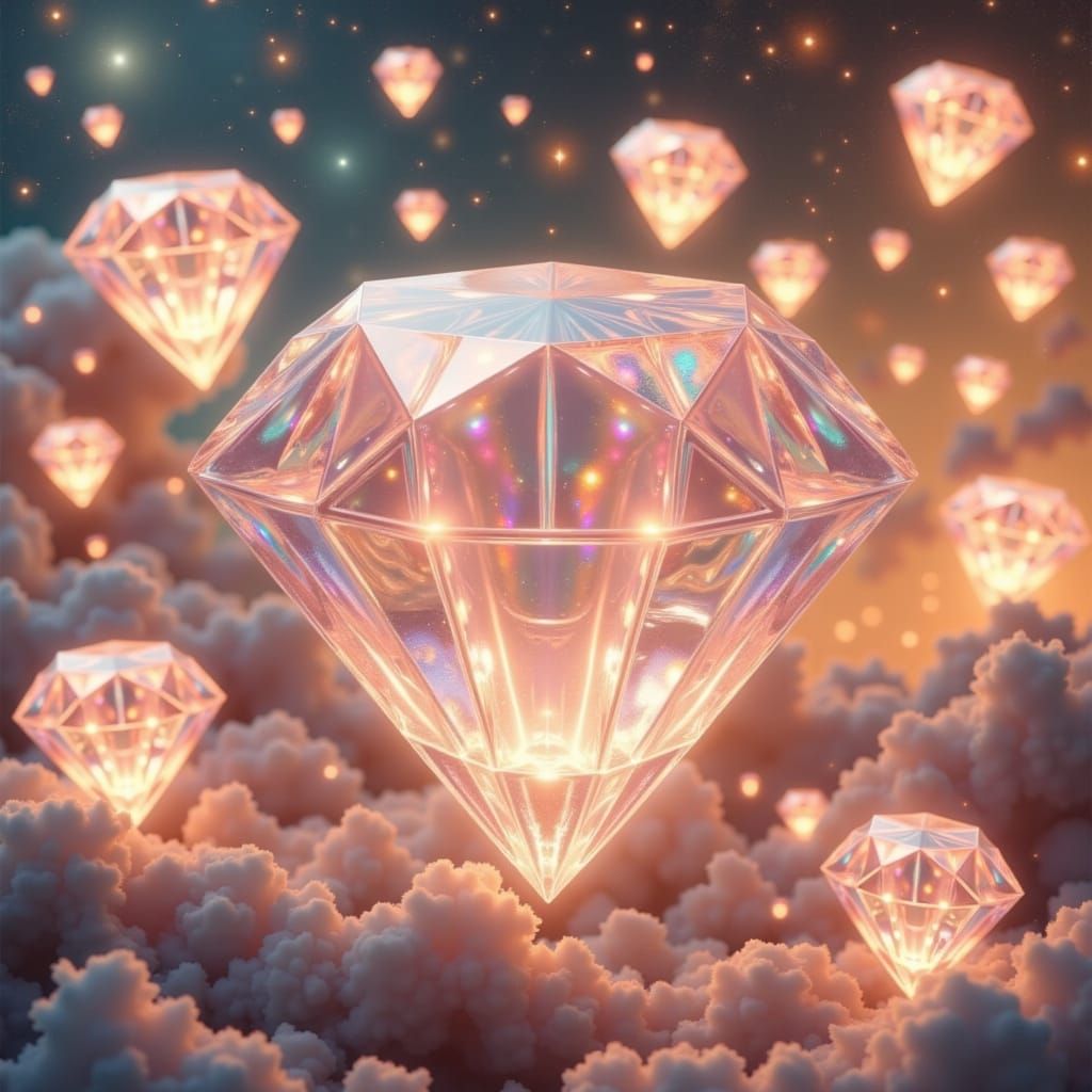 Ethereal Diamond Shapes in Cosmic Sky Digital Art
