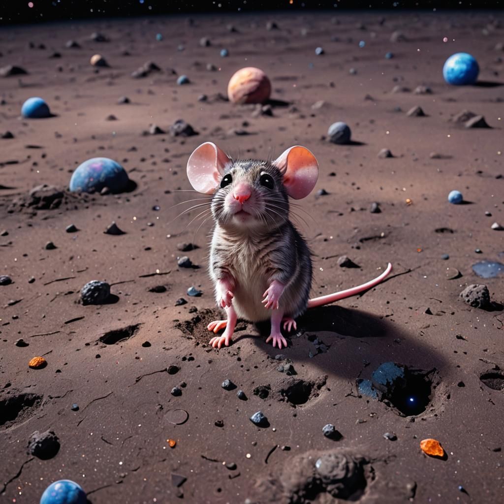 Chibi Mouse on Moon: Hyper-Realistic Space Photograph