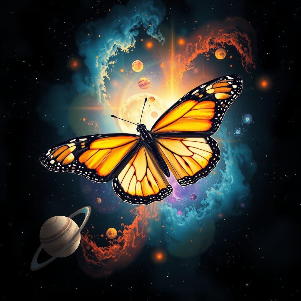 Glowing Monarch Butterfly Ignites Cosmic Creation in Vibrant...