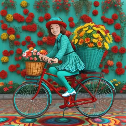 Woman on Bicycle Outside Chocolate Shop