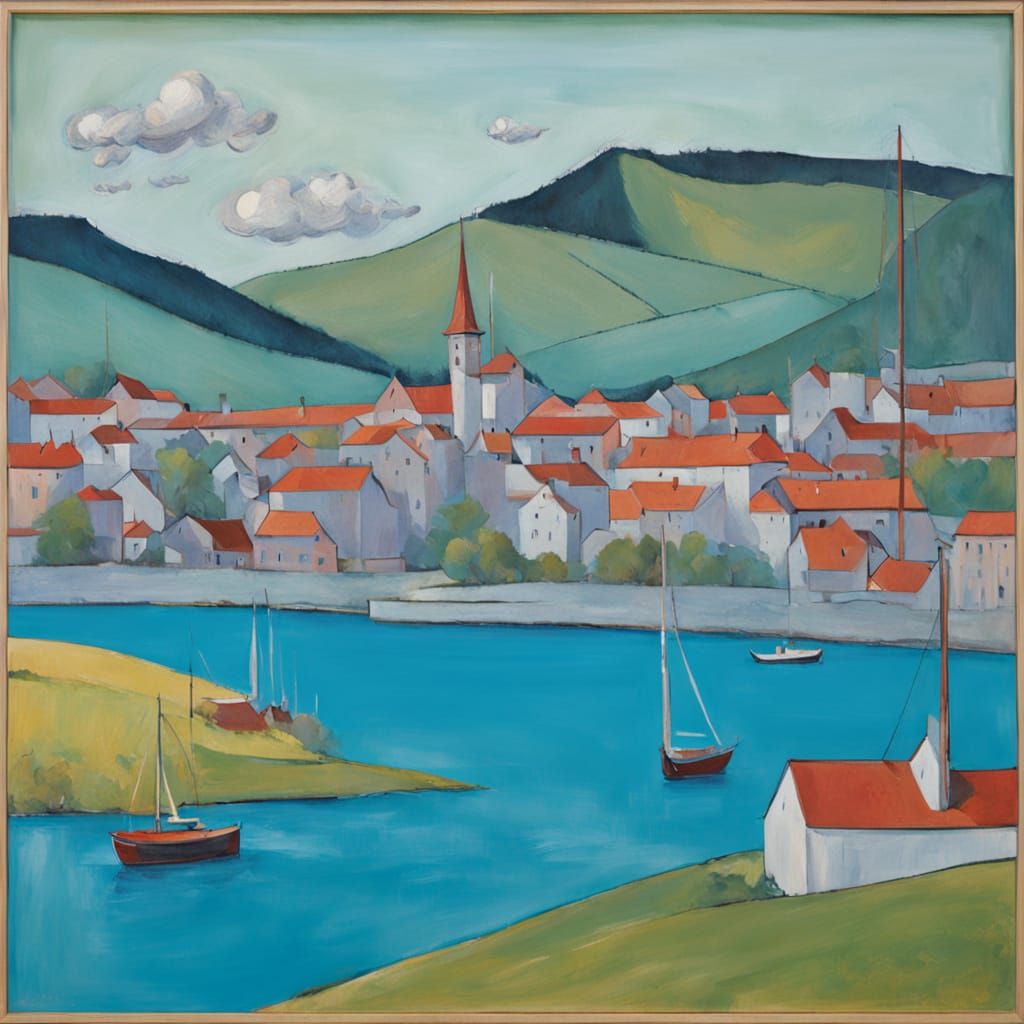 Expressionist Seascape with Boats in Feininger Style