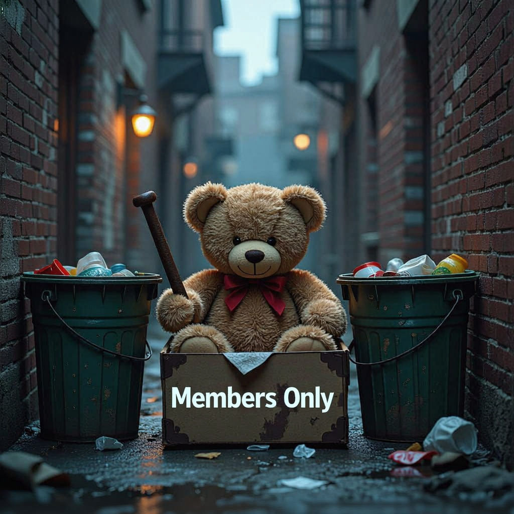 Rough Teddy Bear with Lead Pipe in Grimy Alley