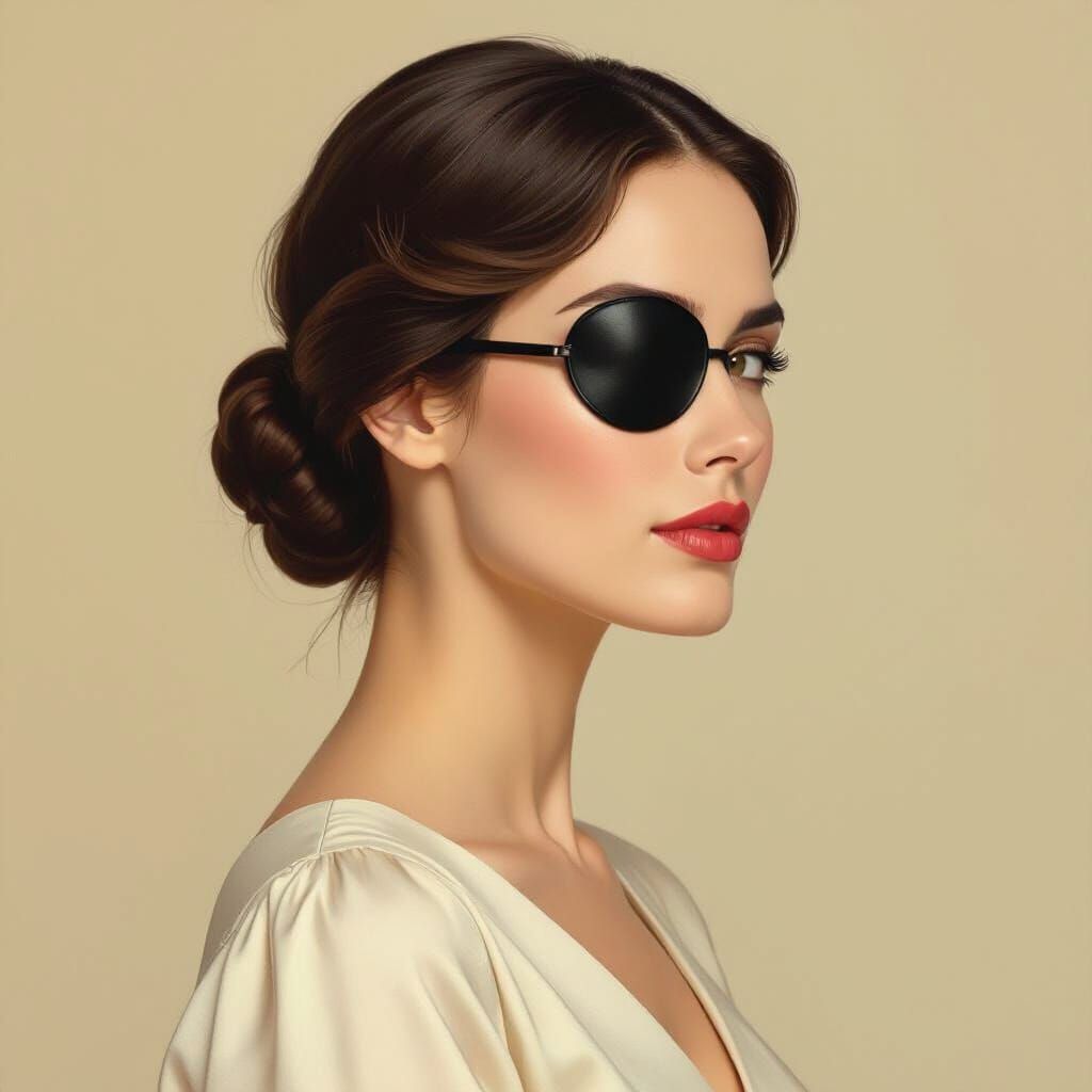 Elegant Woman with Eye Patch in Art Nouveau Style