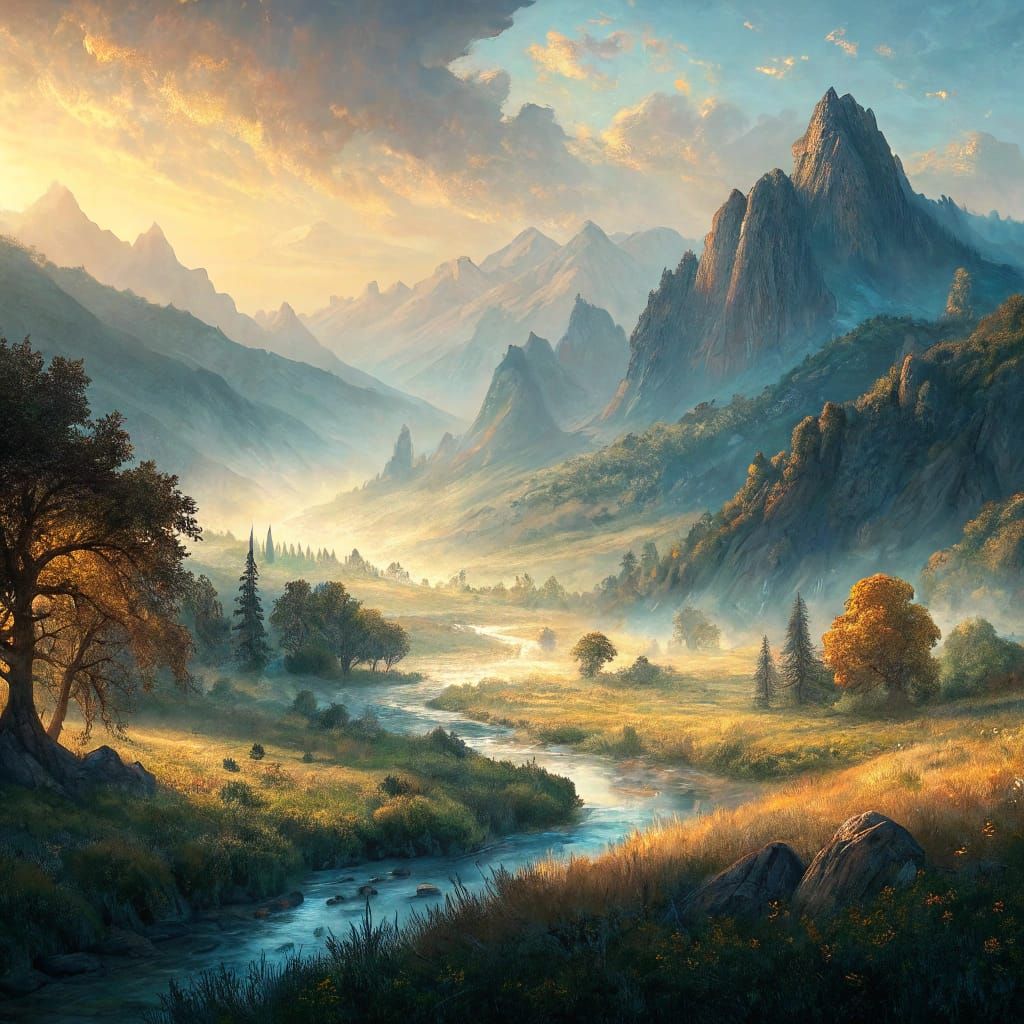 Impressionist Landscape of a Secluded Valley in Monet Style