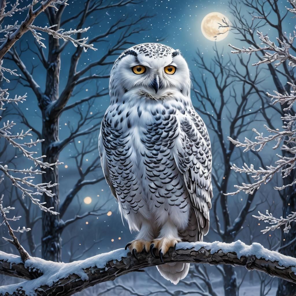 Snowy Owl in Mystical Winter Landscape