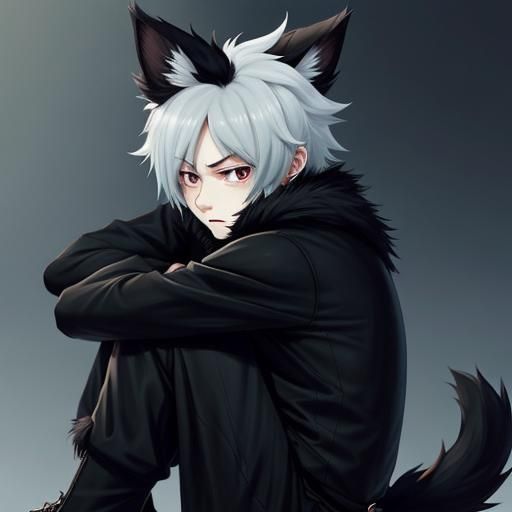 Anime Furry Boy with Black Ears and Tail