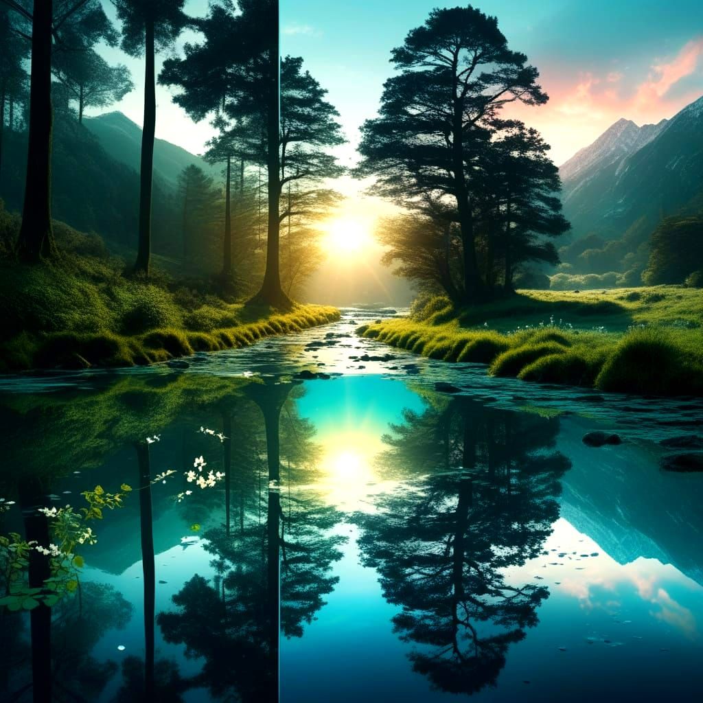 Stunning Split-Face Portrait Collage in Photorealistic Style