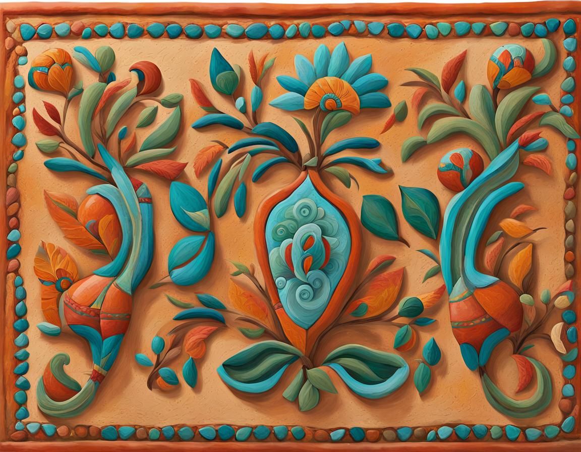 Vibrant Mexican Folk Art on Stucco Wall