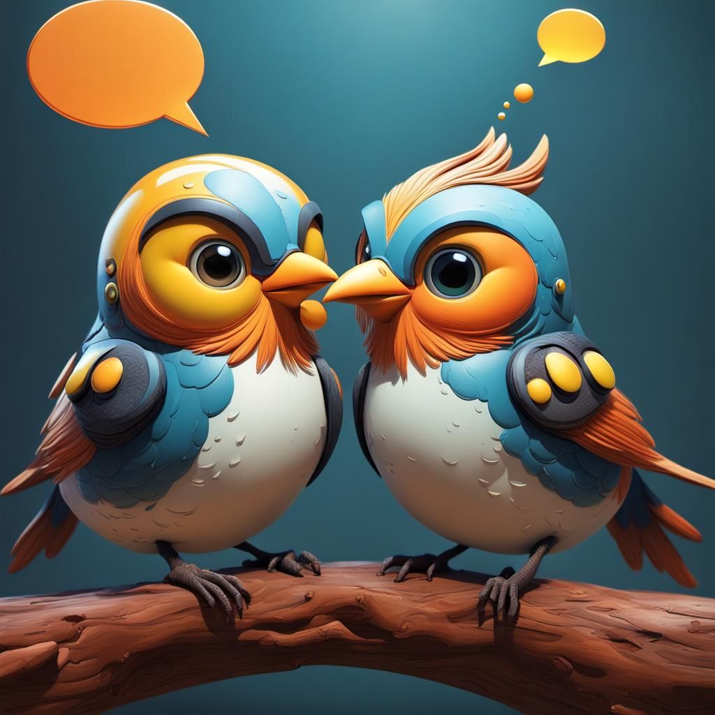 Cartoon Birds Chatting in 3D Matte Art Style