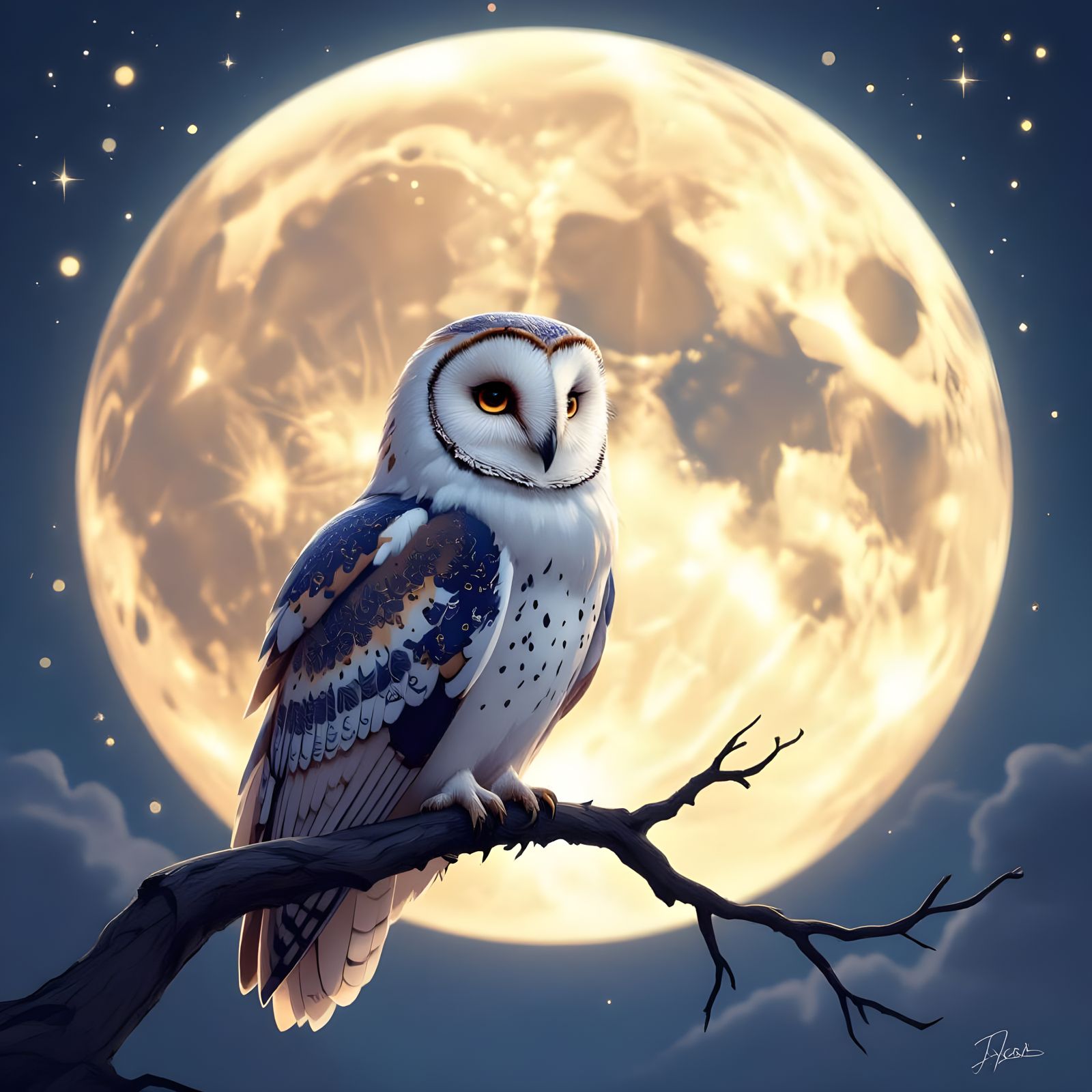 Majestic Owl in Front of Mega Moon