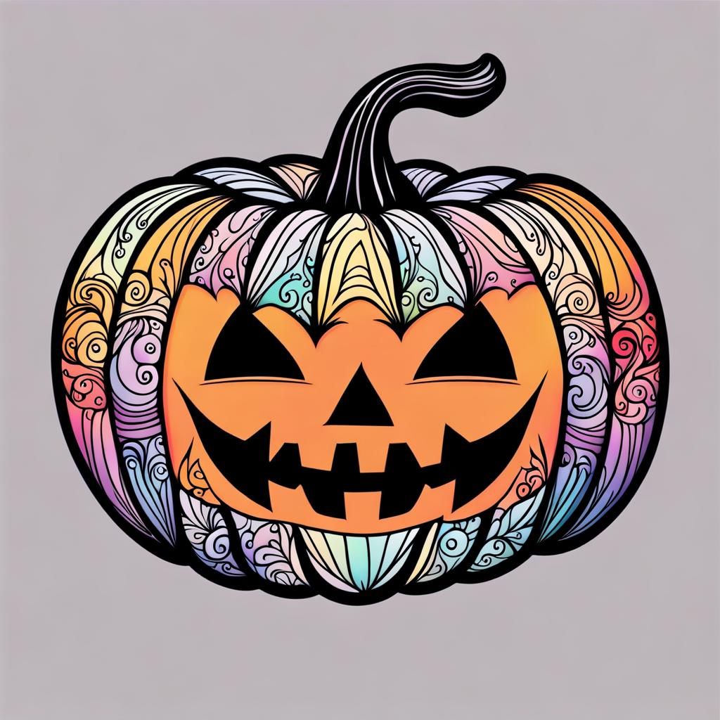 Cute Rainbow Pumpkin Jack-o'-Lantern in Chibi Style