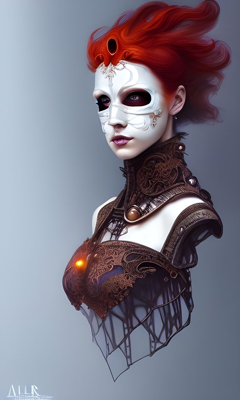 Steampunk Cyborg with Porcelain Mask Digital Art
