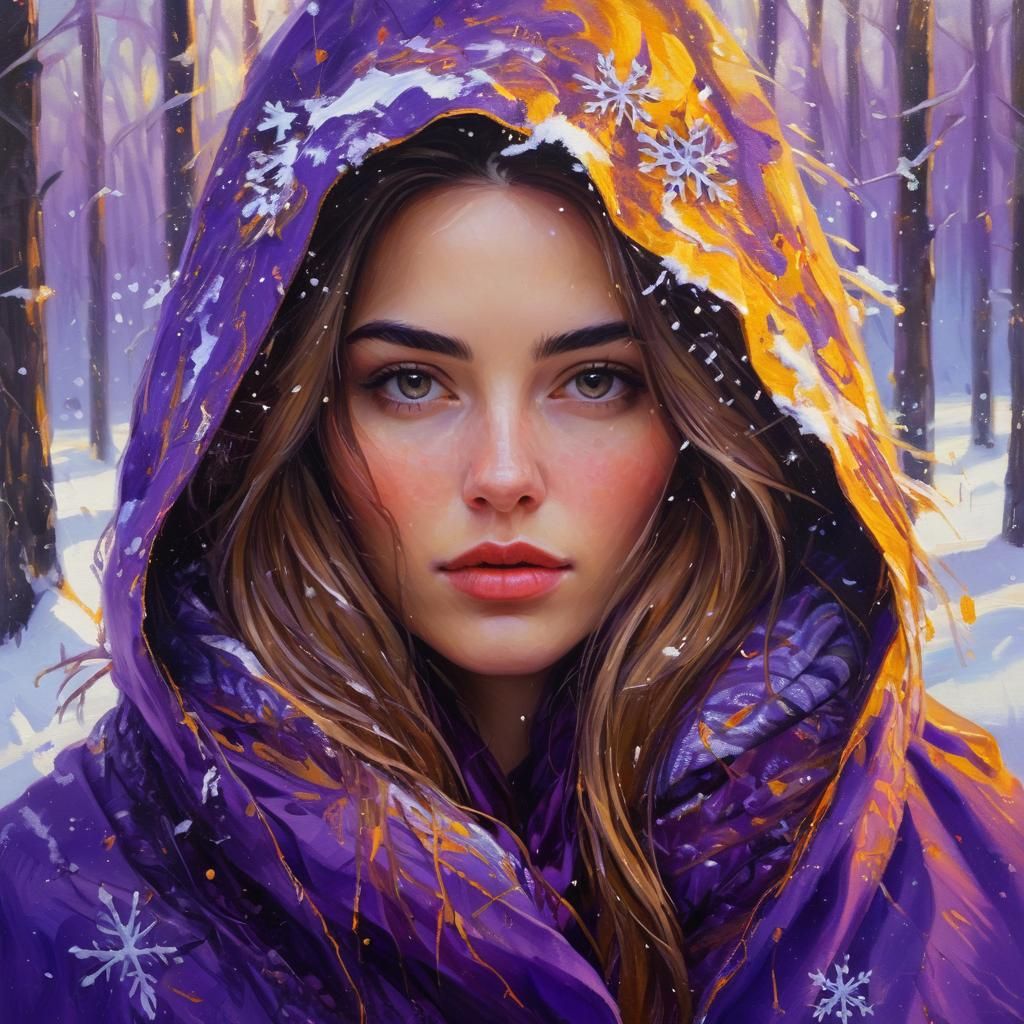 Woman in Snowy Woods: Oil Painting Portrait