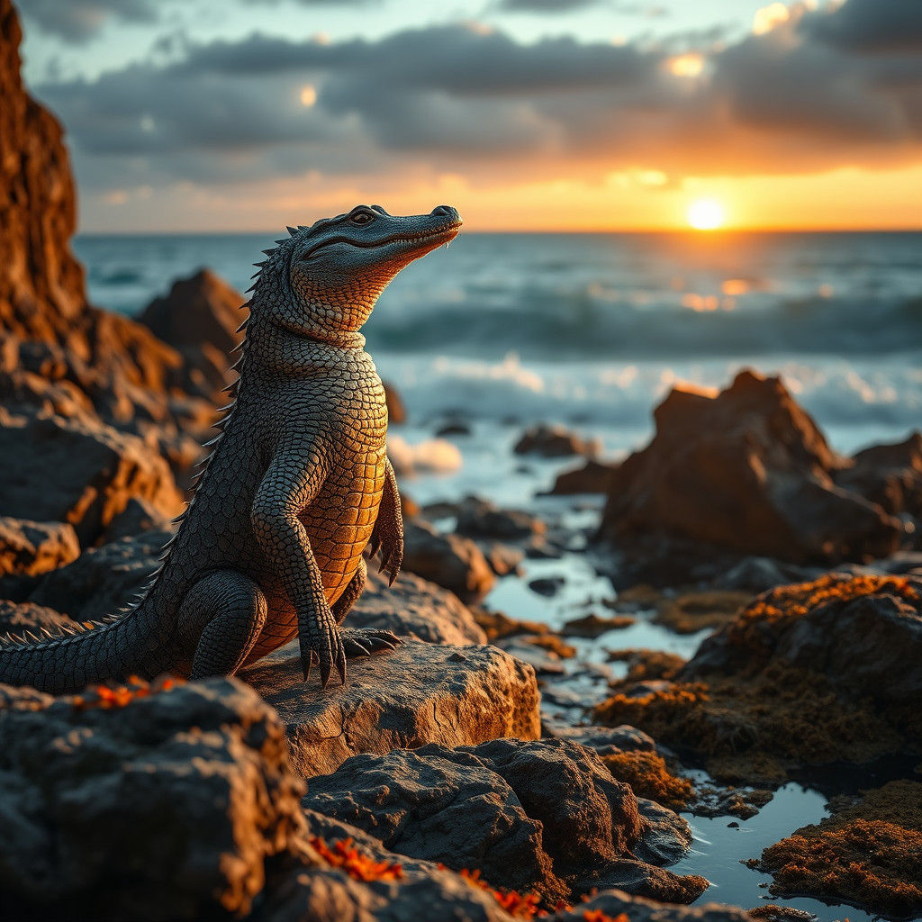 Hybrid Crocodile-Seal Hunts on Rocky Shore