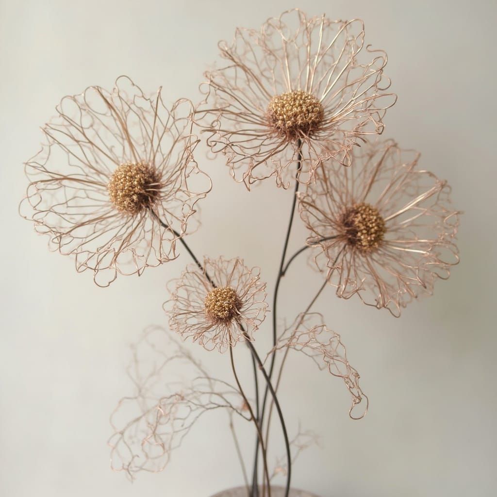 Industrial-Organic Wire Flowers in Pastel Hues